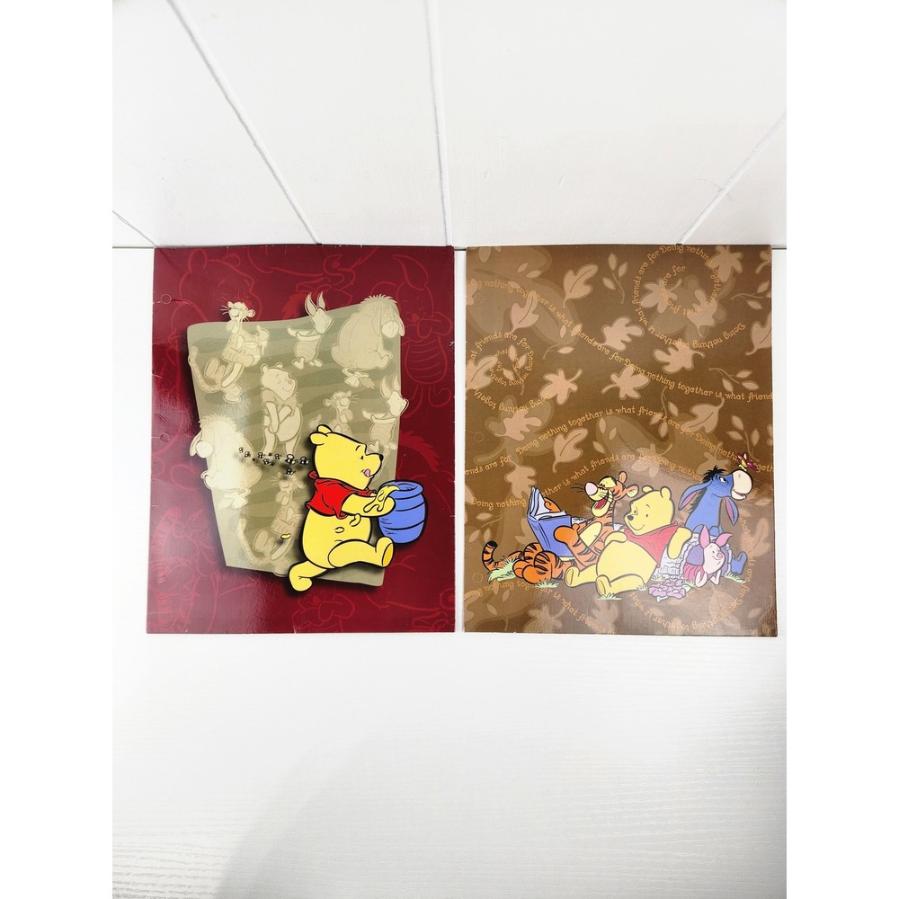 Vintage 90s Disney Winnie the Pooh Stuart Hall 2 Pocket Folders Set Red Brown